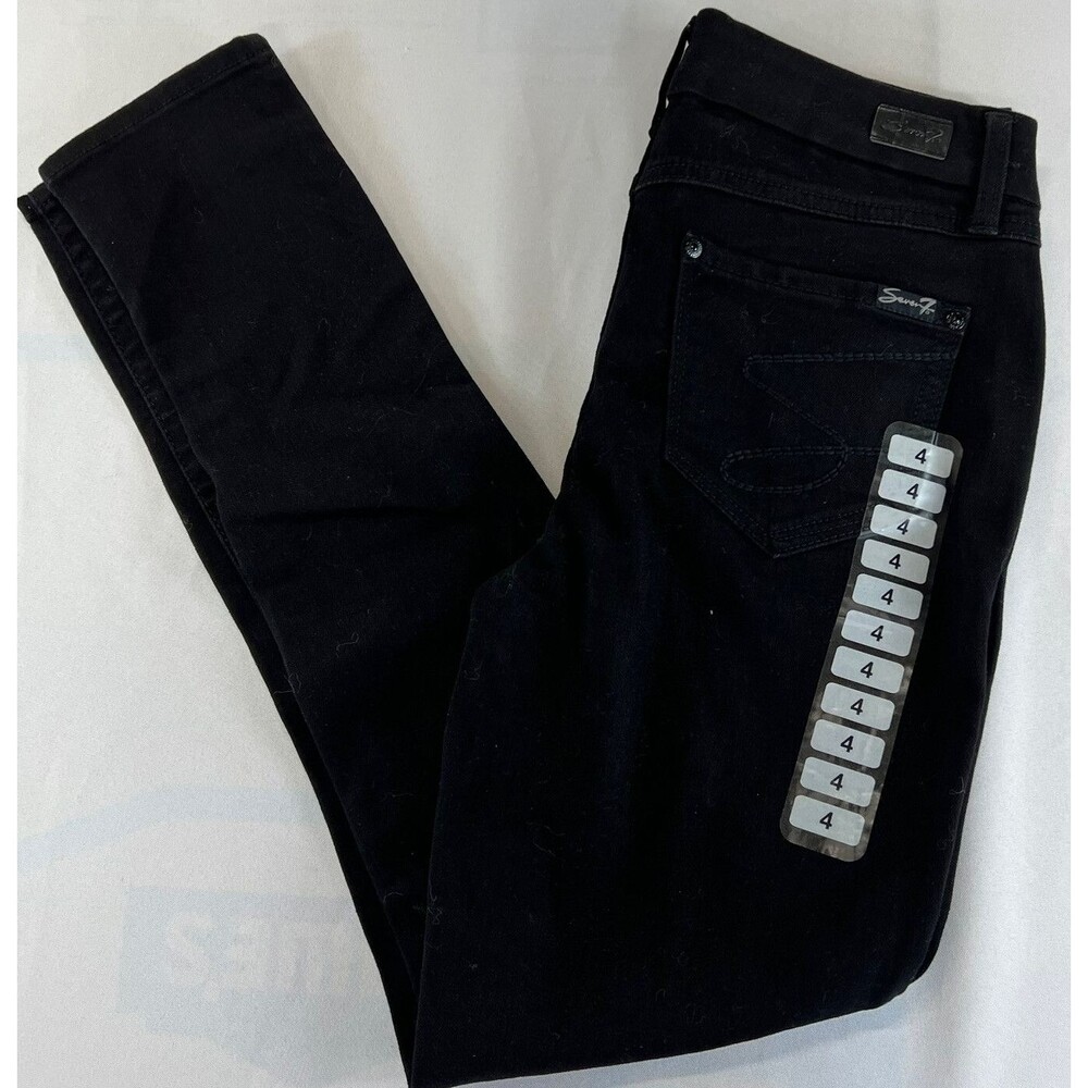 Seven 7 Womens Size 4 Black Tummyless High Rise Stretch Denim Skinny Jeans
